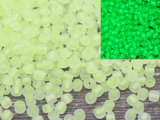 GLOW Matte Glass Beads, 4mm 6/0 Glass Beads, Glow in Dark Frosted Neon Yellow Seed Beads, Rocailles Beads, Beading Supplies #2313