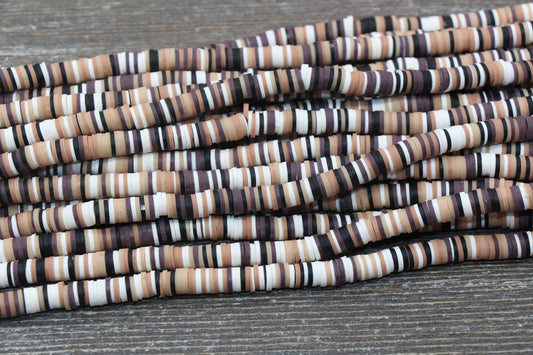 6mm Multicolored Polymer Clay Disc Beads, Brown, White and Black Mixed Heishi Beads, African Disc Beads, Vinyl Heishi, 16 inch Strand #25