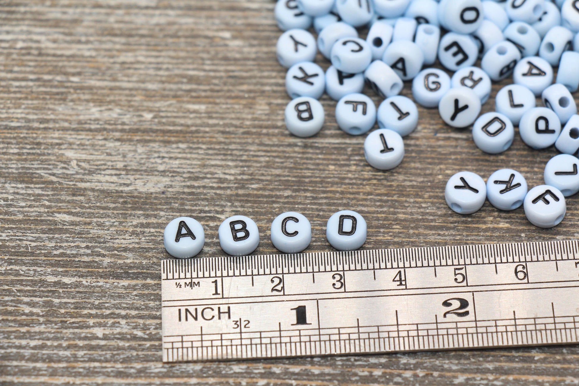 Blue Alphabet Letter Beads, Acrylic Blue and Black Letters Beads, Round Acrylic Beads, ABC Letter Beads, Name Beads 7mm #33