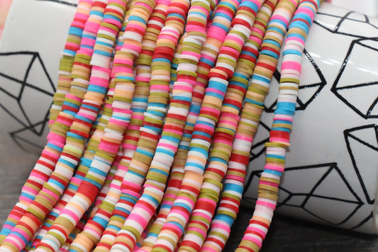 6mm Multicolored Polymer Clay Disc Beads, Mixed Heishi Beads, African Disc Beads, Vinyl Heishi, 16 inch Strand #122