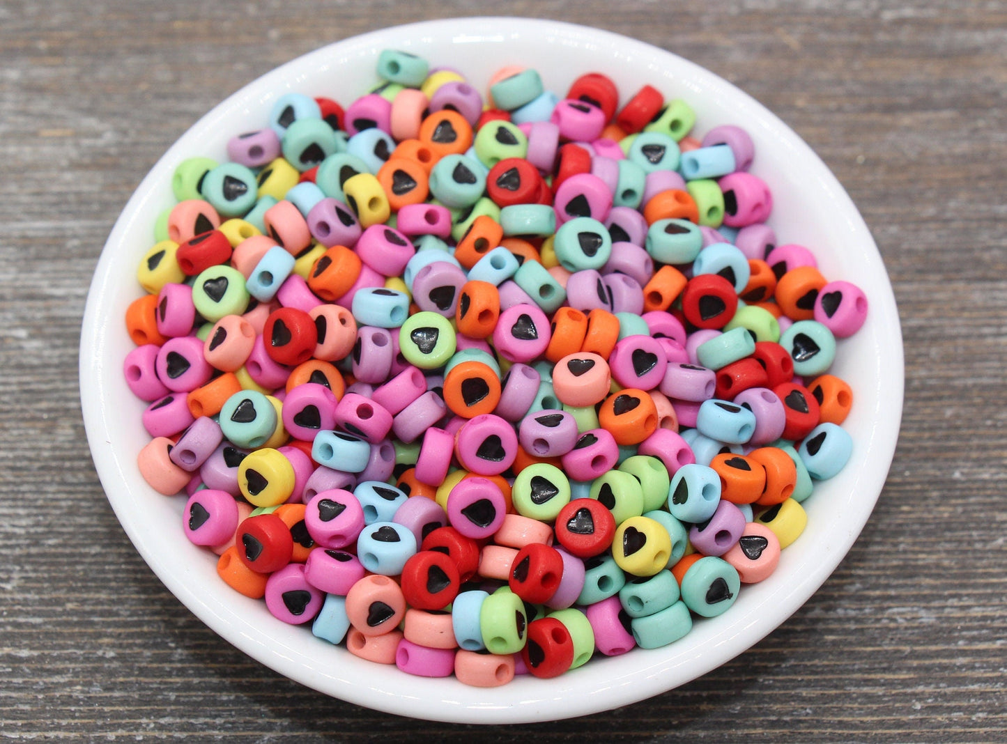 Assorted Heart Beads, Multicolor Beads with Black Hearts, Round Heart Beads, Acrylic Symbol Beads, Size 7mm #64