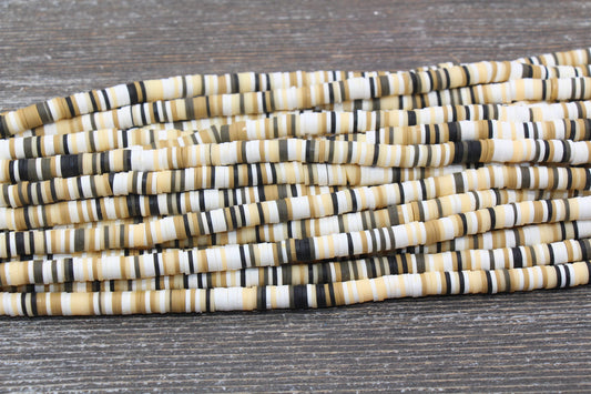 6mm Multicolored Polymer Clay Disc Beads, Brown Mixed Heishi Beads, African Disc Beads, Vinyl Heishi, 16 inch Strand #362