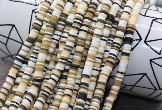 6mm Multicolored Polymer Clay Disc Beads, Brown Mixed Heishi Beads, African Disc Beads, Vinyl Heishi, 16 inch Strand #362
