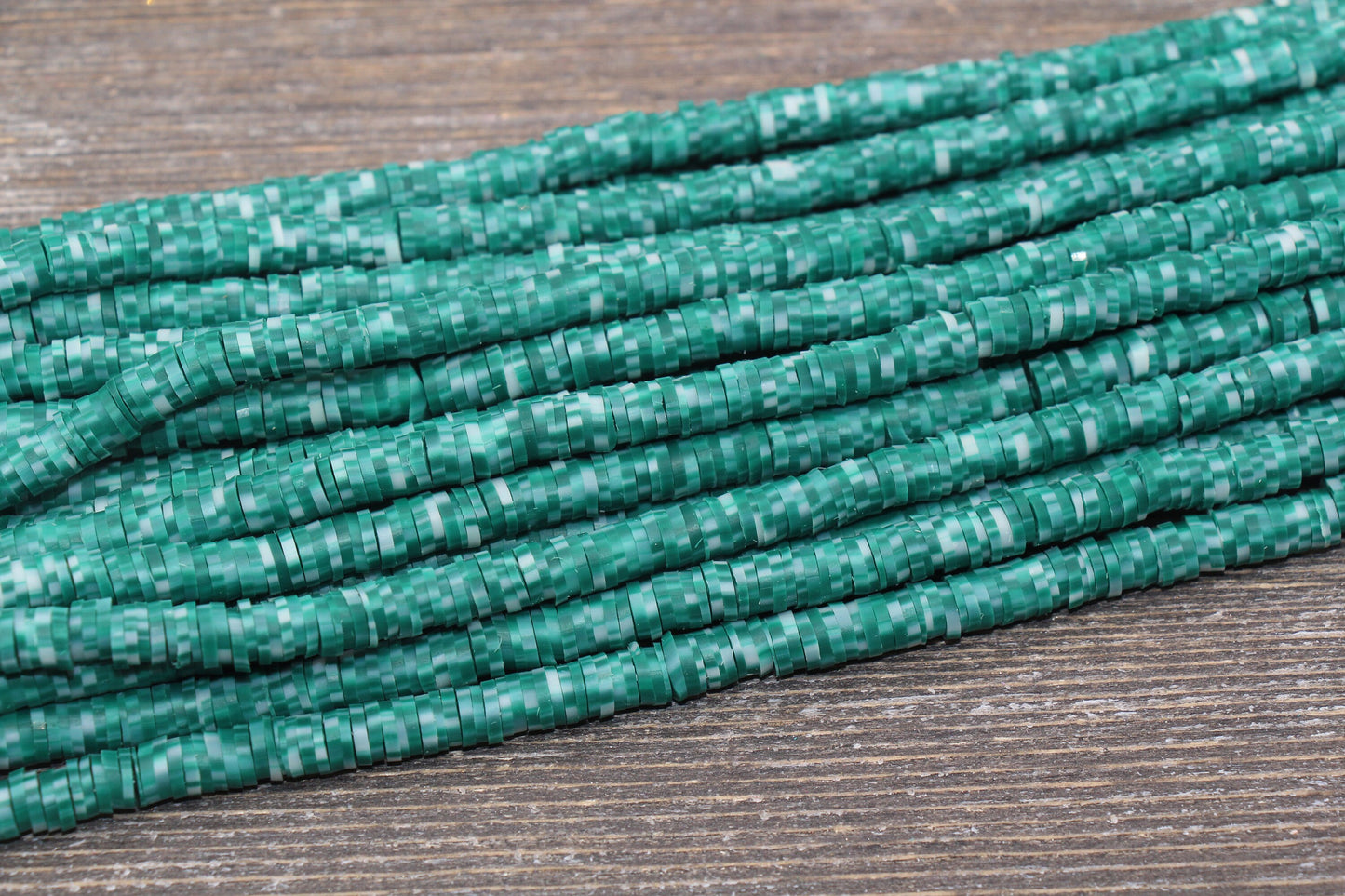 6mm Green Speckled Heishi Beads, Green and White Polymer Clay Disc Beads, African Disc Beads, Vinyl Heishi, 16 inch Strand #234