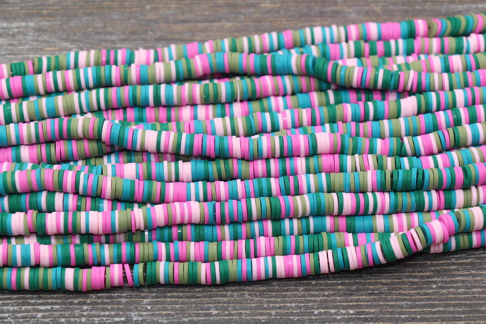 6mm Multicolor Heishi Beads, Blue, Green, and Pink Polymer Clay Disc Beads, African Disc Beads, Wholesale Vinyl Heishi, 16 inch Strand #261