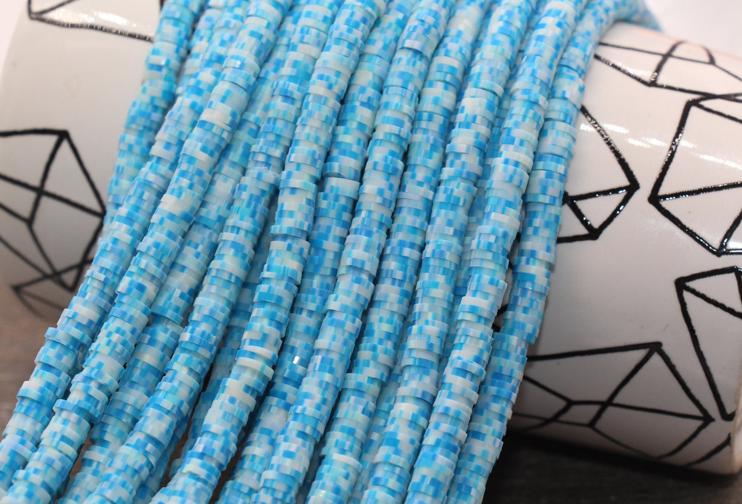 6mm Speckled Heishi Beads, Blue Speckled Polymer Clay Disc Beads, African Disc Beads, Vinyl Heishi, 16 inch Strand #21