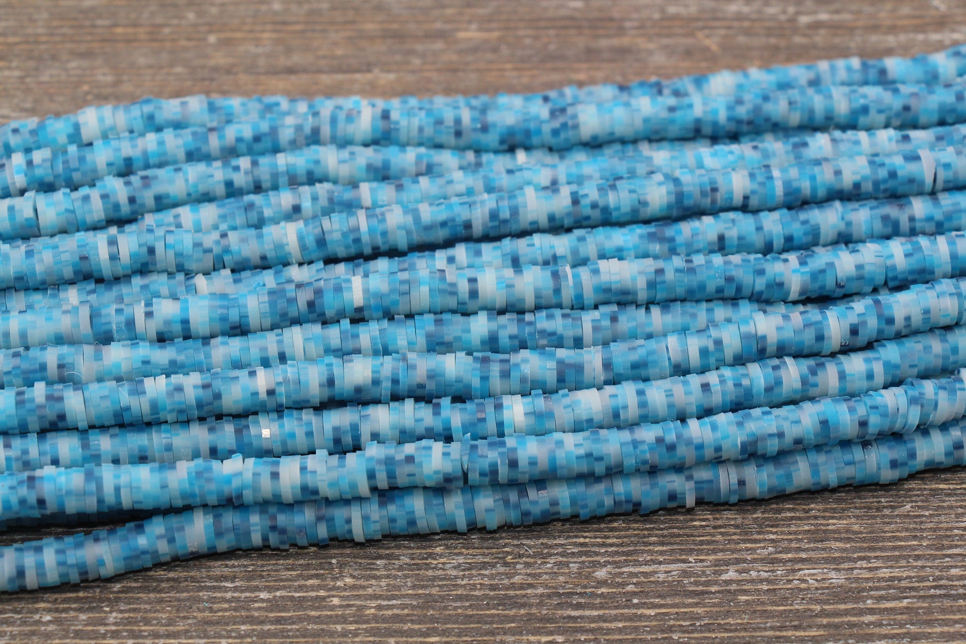 6mm Speckled Heishi Beads, Blue Speckled Polymer Clay Disc Beads, African Disc Beads, Vinyl Heishi, 16 inch Strand #232