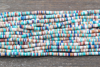 4mm Multicolored Heishi Beads, Multicolored Polymer Clay Disc Beads, African Disc Beads, Vinyl Heishi, 16 inch Strand #378