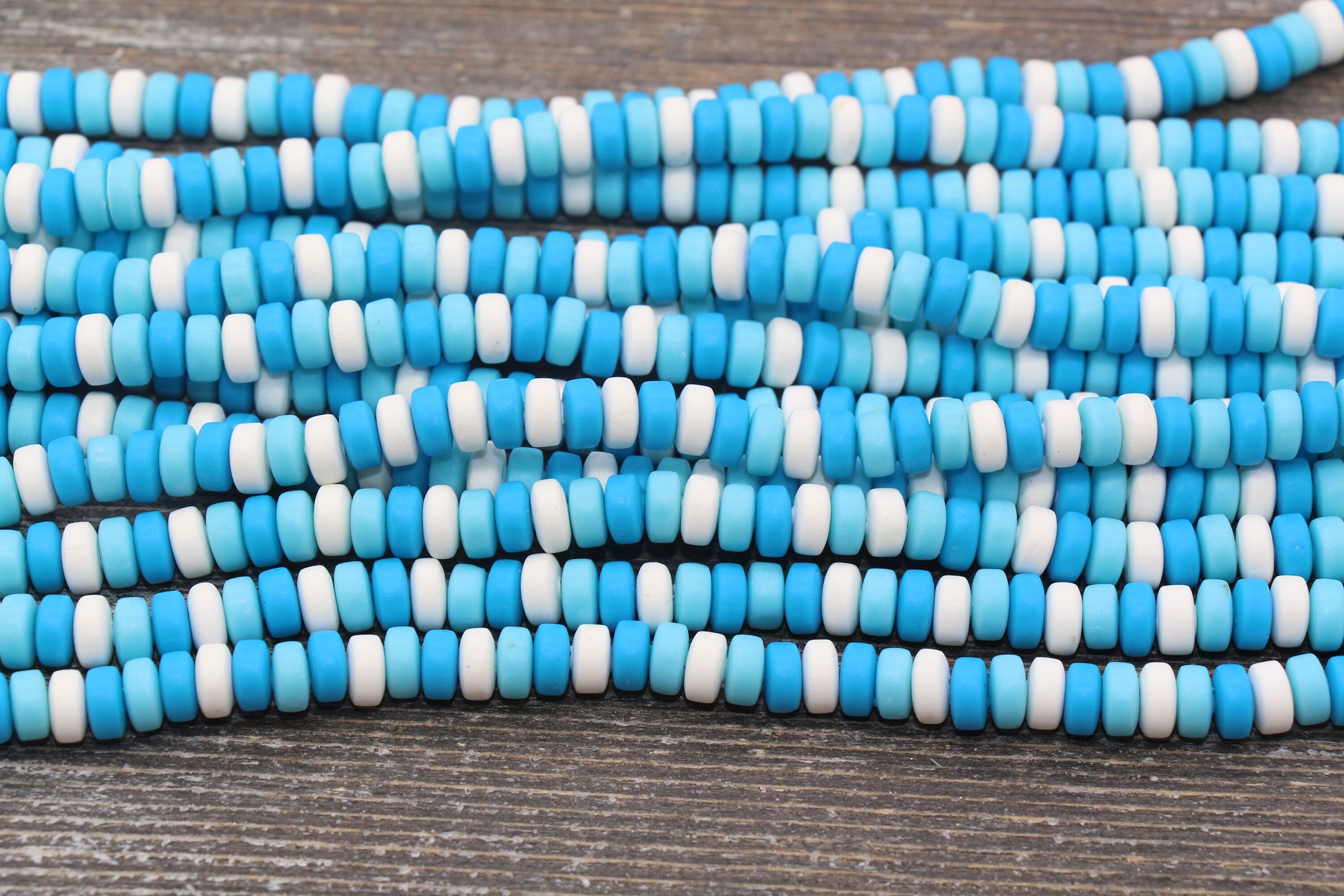 6mm Chunky Multicolor Polymer Clay Beads, Blue and White Mix Heishi Beads, Polymer Clay Rondell Beads, Vinyl Heishi Spacer Beads #374