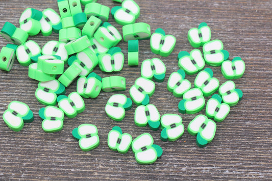 Green Apple Polymer Clay Beads, Fruit Cane Beads, Apple Clay Beads, Sliced Apple Beads, Fruit Clay Beads, Jewelry Beads #85