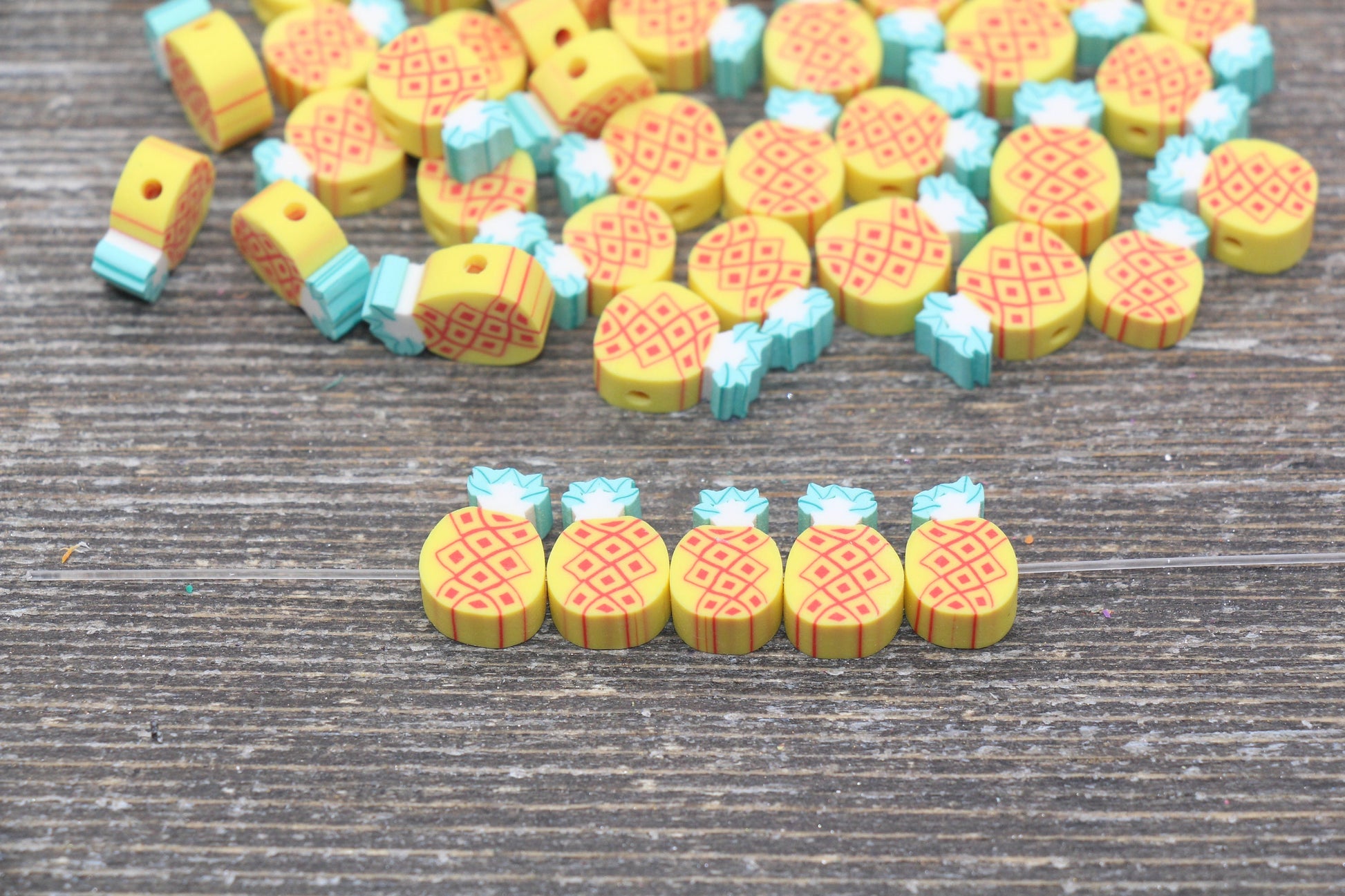 Pineapple Polymer Clay Beads, Fruit Cane Beads, Pineapple Fruit Clay Beads, Jewelry Beads, Bracelet Beads, Loose Polymer Clay Beads #86