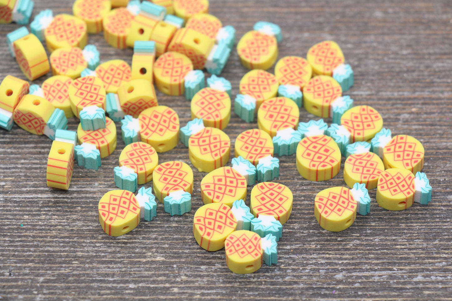 Pineapple Polymer Clay Beads, Fruit Cane Beads, Pineapple Fruit Clay Beads, Jewelry Beads, Bracelet Beads, Loose Polymer Clay Beads #86