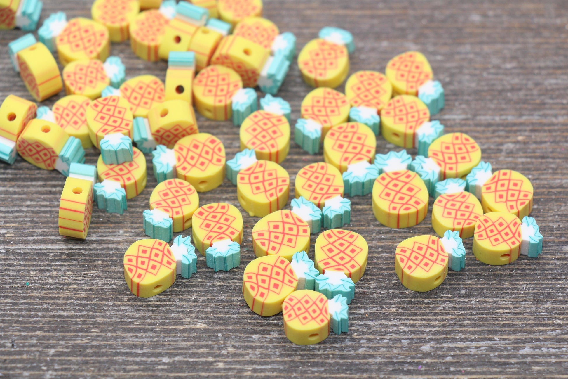 Pineapple Polymer Clay Beads, Fruit Cane Beads, Pineapple Fruit Clay Beads, Jewelry Beads, Bracelet Beads, Loose Polymer Clay Beads #86