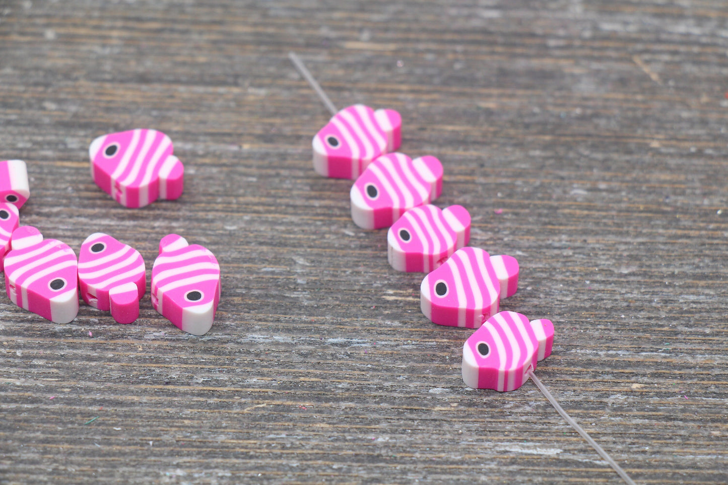 Fish Polymer Clay Beads, Pink Fish Clay Beads, Fish Fimo Cane Beads #88