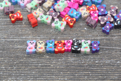 Teddy Bear Polymer Clay Beads, Bear Clay Beads, Bear with US Flag Beads #91