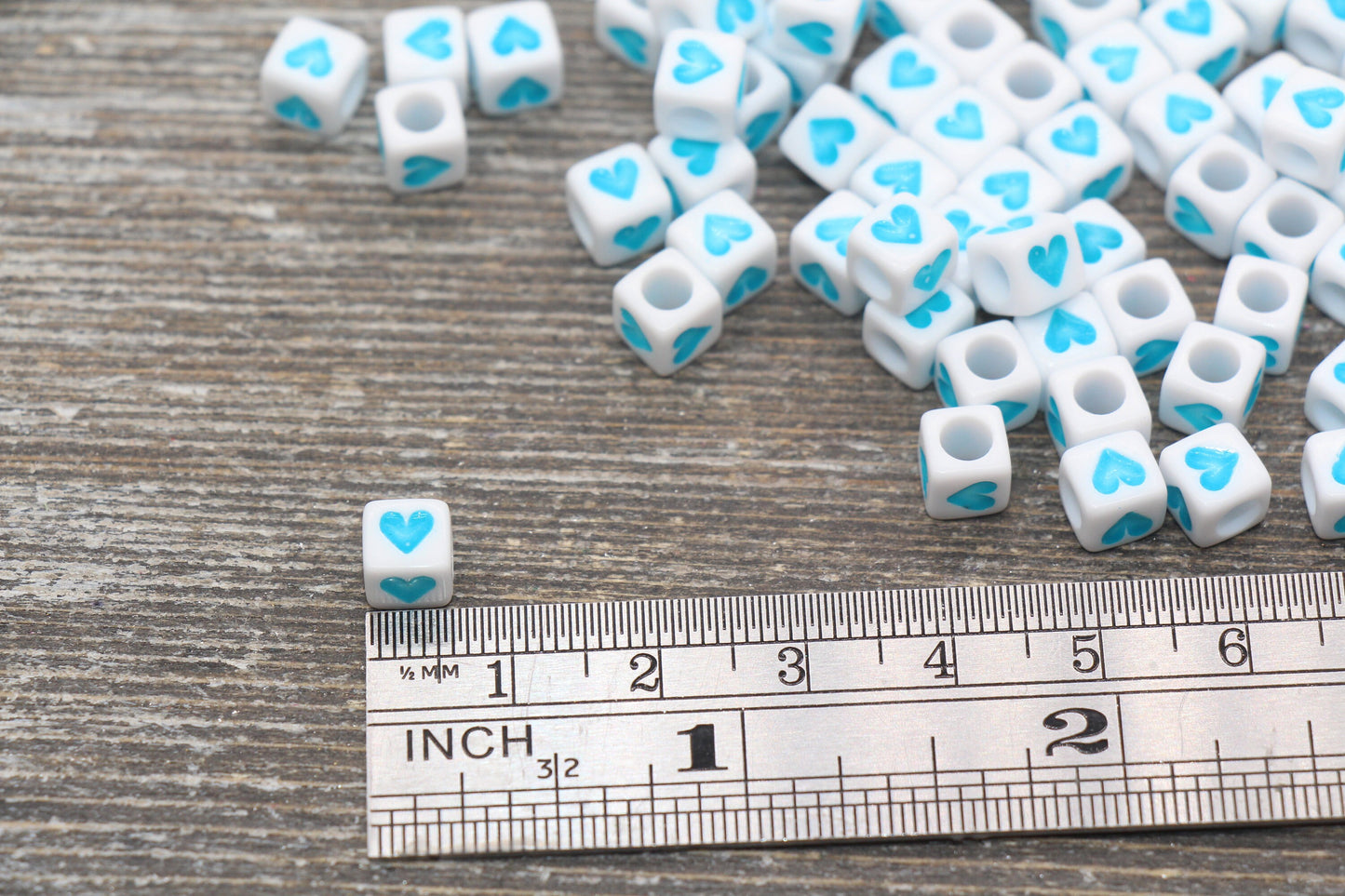 Aqua Blue Heart Beads, Cube Heart Beads, Square Heart Beads, Blue Heart Symbol Beads, Size 6mm #245