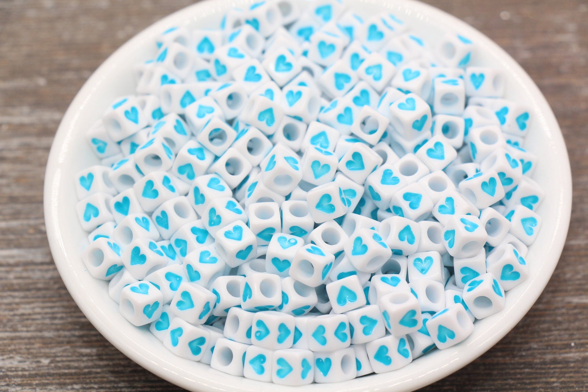 Aqua Blue Heart Beads, Cube Heart Beads, Square Heart Beads, Blue Heart Symbol Beads, Size 6mm #245