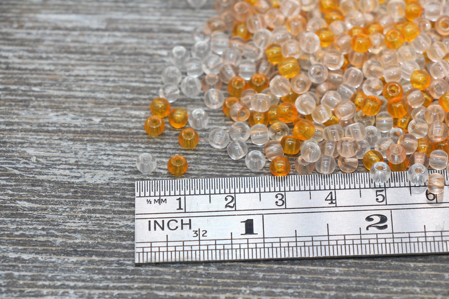 Transparent Glass Seed Beads, 4mm 6/0 Glass Round Seed Beads, Orange and White Trans Seed Beads, Rocailles Beads, Beading Supplies #2316