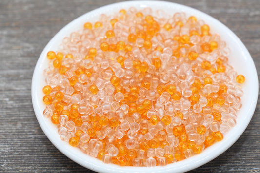 Transparent Glass Seed Beads, 4mm 6/0 Glass Round Seed Beads, Orange and White Trans Seed Beads, Rocailles Beads, Beading Supplies #2316