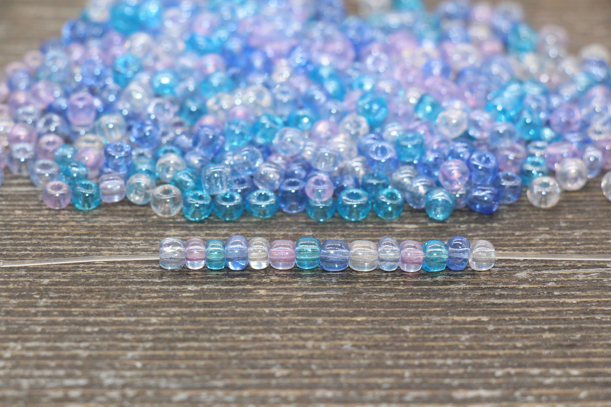 Transparent AB Glass Seed Beads, 4mm 6/0 Glass Beads, Blue, Pink, and White Iridescent Seed Beads, Rocailles Beads, Beading Supply #2318