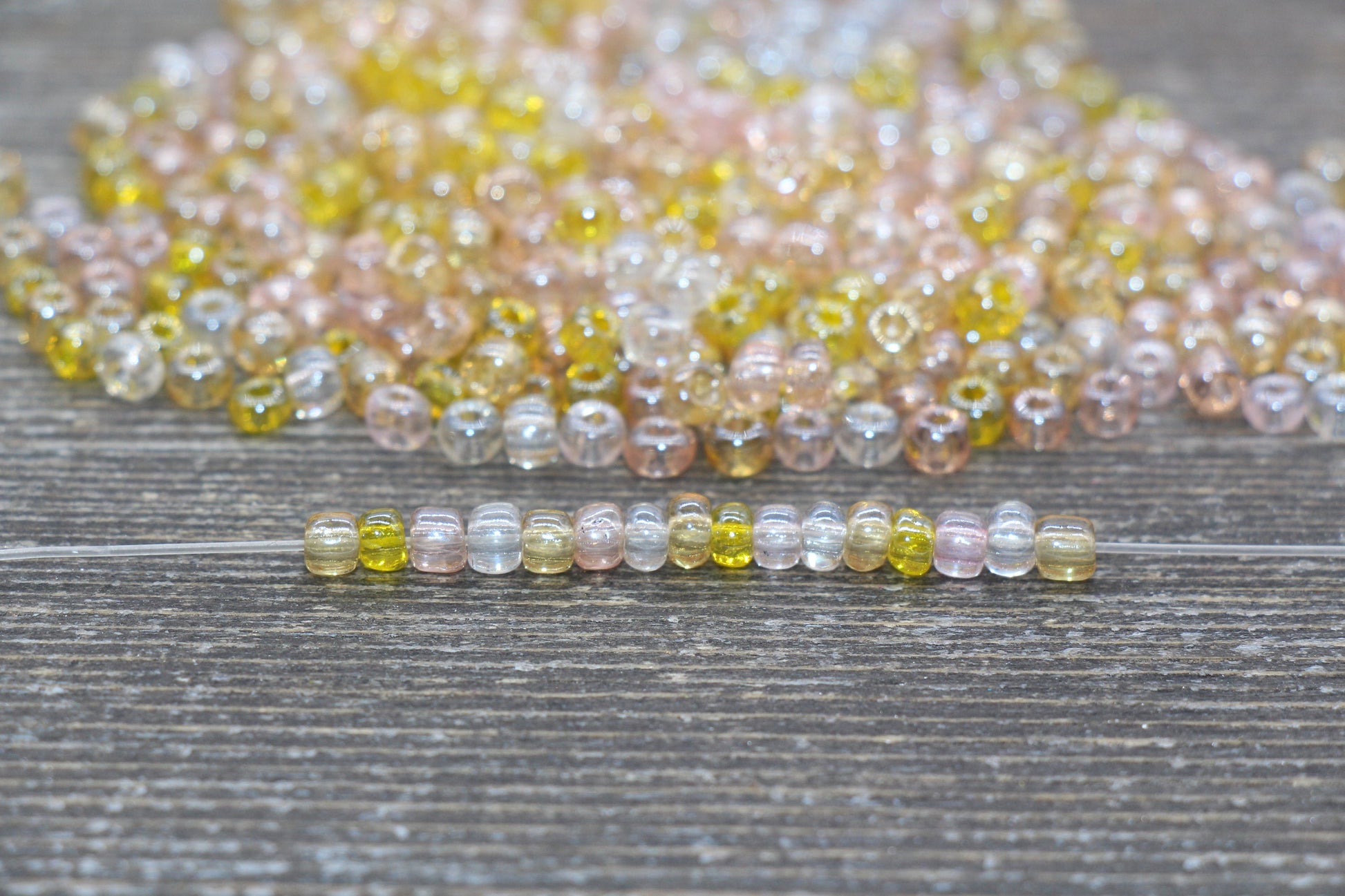 Transparent AB Glass Seed Beads, 4mm 6/0 Glass Beads, Yellow, Pink, and White Iridescent Seed Beads, Rocailles Beads, Beading Supply #2319