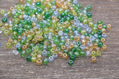 Transparent AB Glass Seed Beads, 4mm 6/0 Glass Beads, Peach, Green, and White Iridescent Seed Beads, Rocailles Beads, Beading Supply #2321