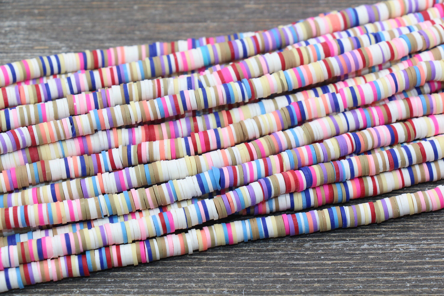 6mm Multicolor Heishi Beads, Lilac, Yellow, and White Mix Polymer Clay Disc Beads, African Disc Beads, Vinyl Heishi, 16 inch Strand #49