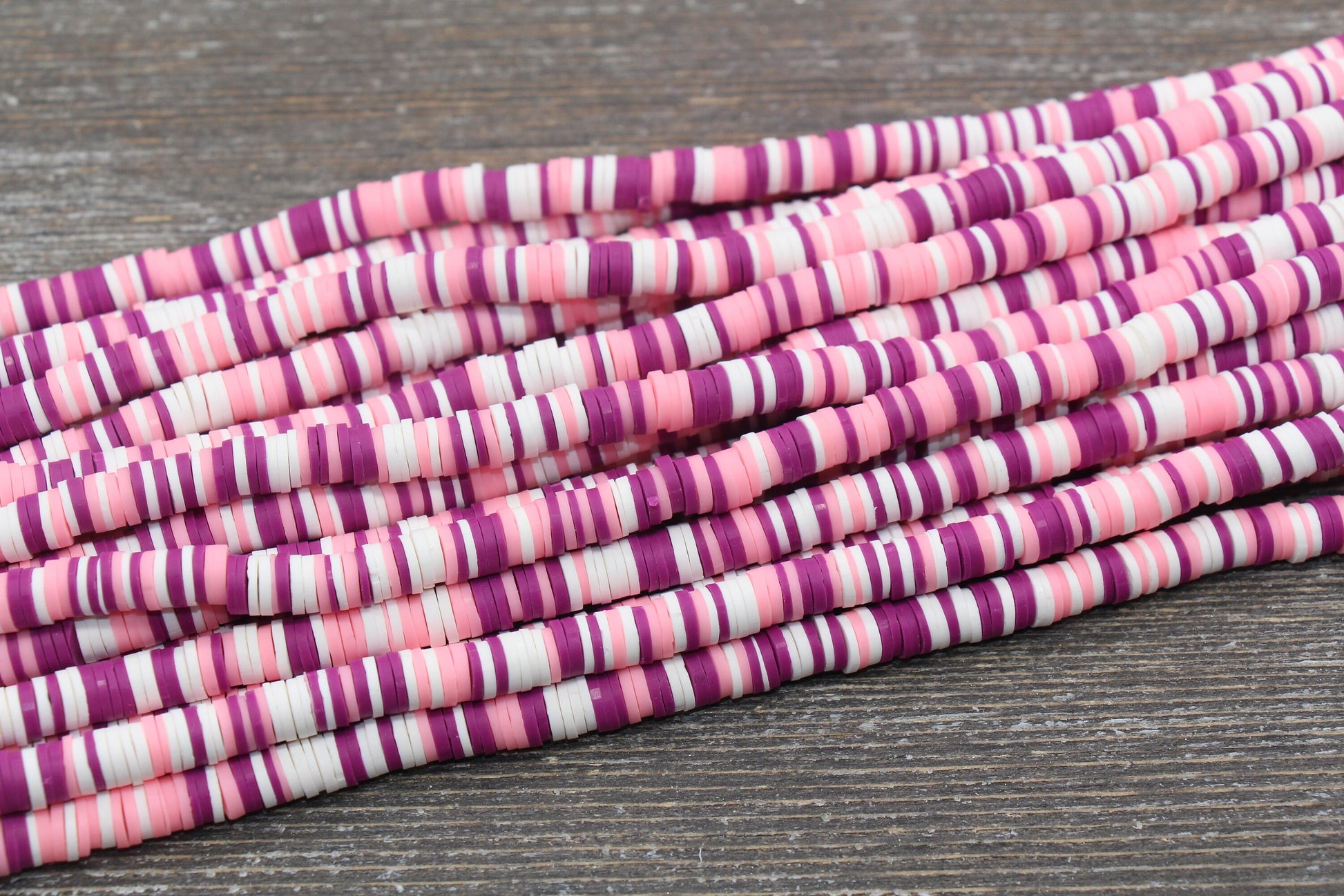 6mm Multicolored Heishi Beads, Pink and White Mix Polymer Clay Disc Beads, African Disc Beads, Wholesale Vinyl Heishi, 16 inch Strand #301
