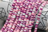 6mm Multicolored Heishi Beads, Pink and White Mix Polymer Clay Disc Beads, African Disc Beads, Wholesale Vinyl Heishi, 16 inch Strand #301