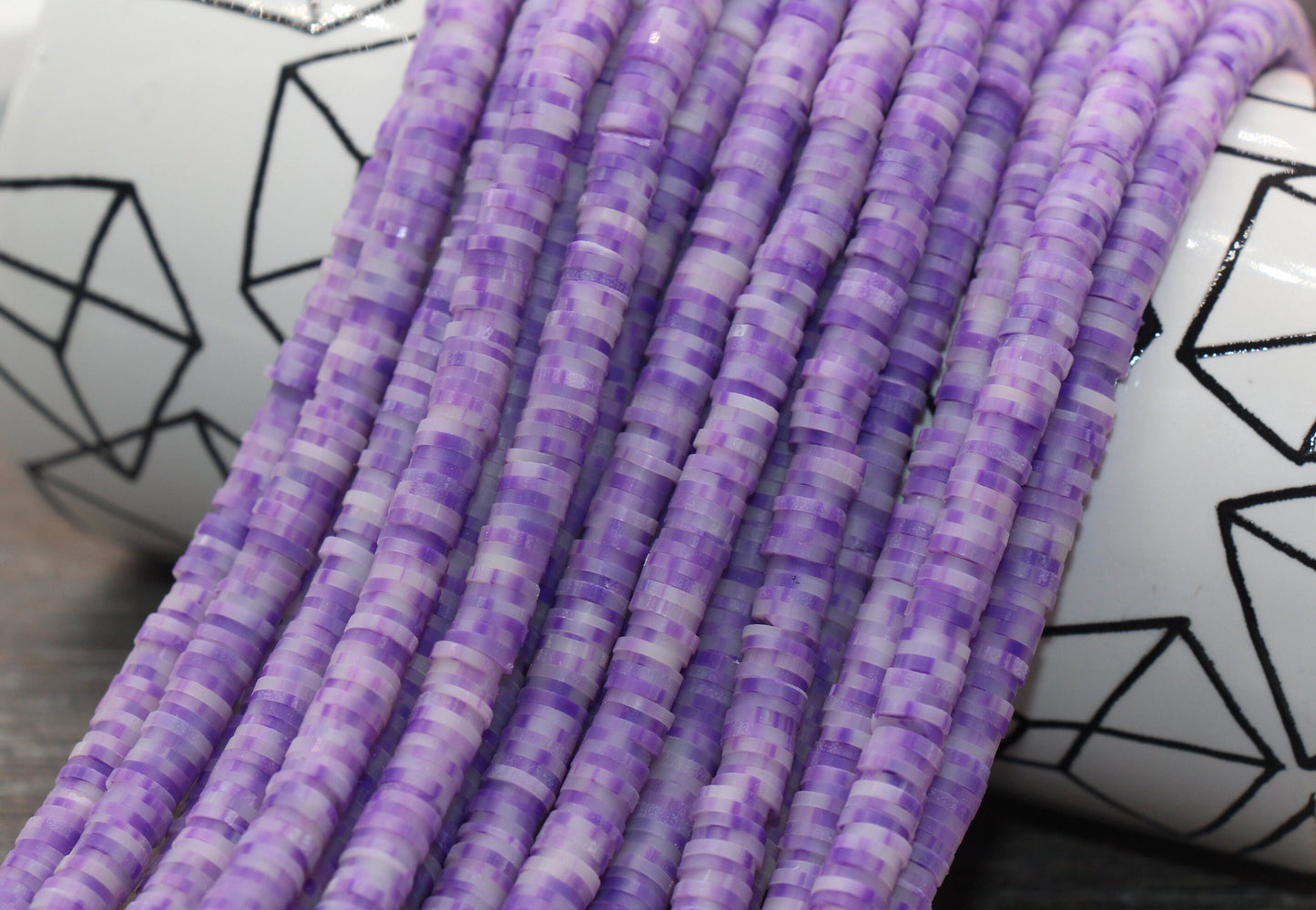 6mm Purple Speckled Heishi Beads, Speckled Polymer Clay Disc Beads, African Disc Beads, Vinyl Heishi, 16 inch Strand #400