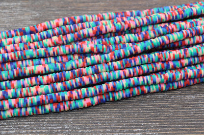 6mm Multicolored Speckled Heishi Beads, Rainbow Polymer Clay Disc Beads, African Disc Beads, Vinyl Heishi, 16 inch Strand #396