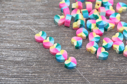 Rainbow Heart Polymer Clay Beads, Heart Cane Beads, Heart Clay Beads, Heart Clay Beads, Jewelry Beads #96