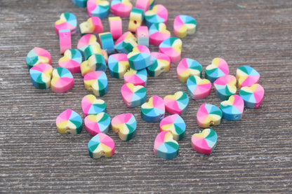 Rainbow Heart Polymer Clay Beads, Heart Cane Beads, Heart Clay Beads, Heart Clay Beads, Jewelry Beads #96