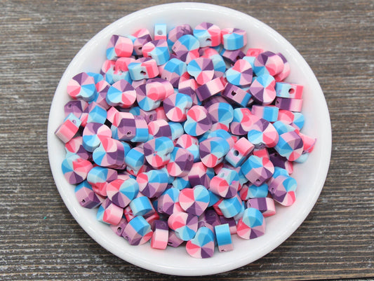 Rainbow Heart Polymer Clay Beads, Heart Cane Beads, Heart Clay Beads, Heart Clay Beads, Jewelry Beads #98