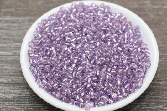 Transparent Glass Beads with Silver Lined, 4mm 6/0 Glass Round Beads, Lilac Trans Seed Beads, Rocailles Beads, Beading Supplies #2331