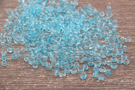 Transparent Glass Seed Beads, 4mm 6/0 Glass Round Seed Beads, Blue Trans Seed Beads, Rocailles Beads, Beading Supplies #2333