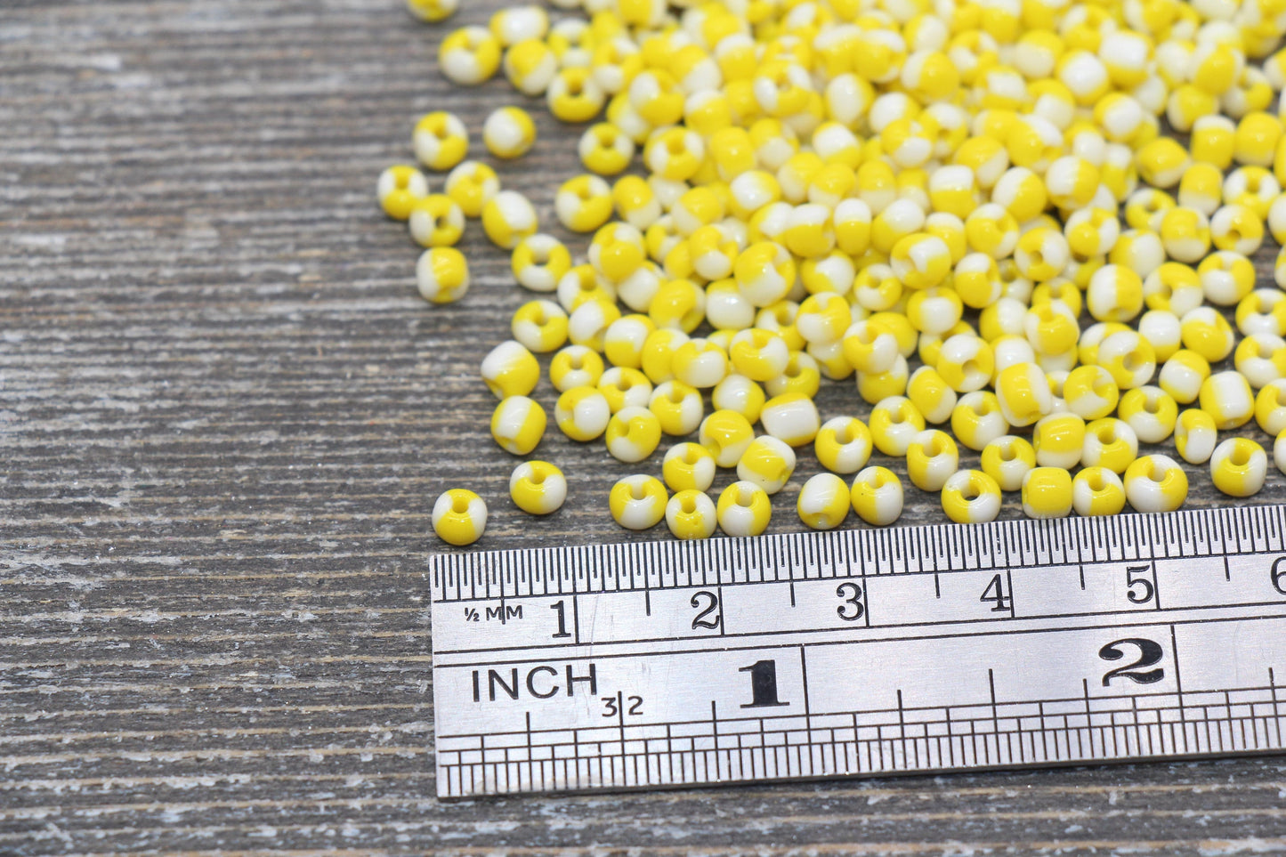 Striped Glass Seed Beads, 4mm 6/0 Glass Round Seed Beads, Yellow and White Striped Glass Seed Beads, Rocailles Beads, Beading Supplies #2341