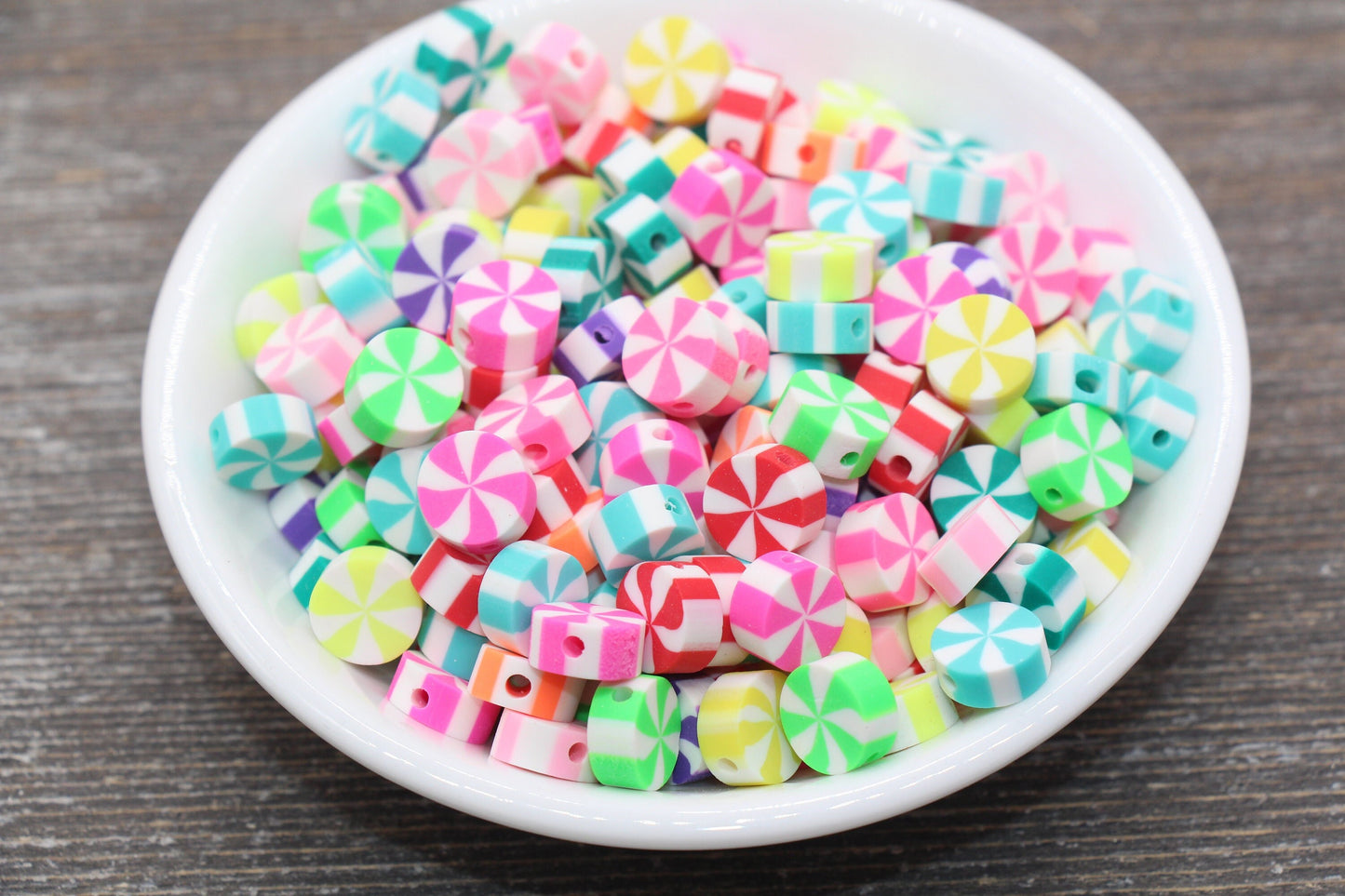 Swirl Peppermint Clay Beads, Multicolor Candy Clay Beads, Assorted Polymer Clay Beads, Clay Jewelry Beads #95