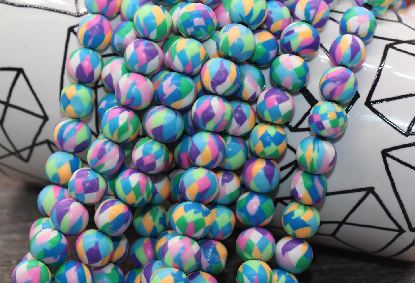 10mm Clay Round Beads, Rainbow Color Round Polymer Clay Beads