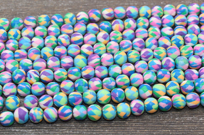 10mm Clay Round Beads, Rainbow Color Round Polymer Clay Beads