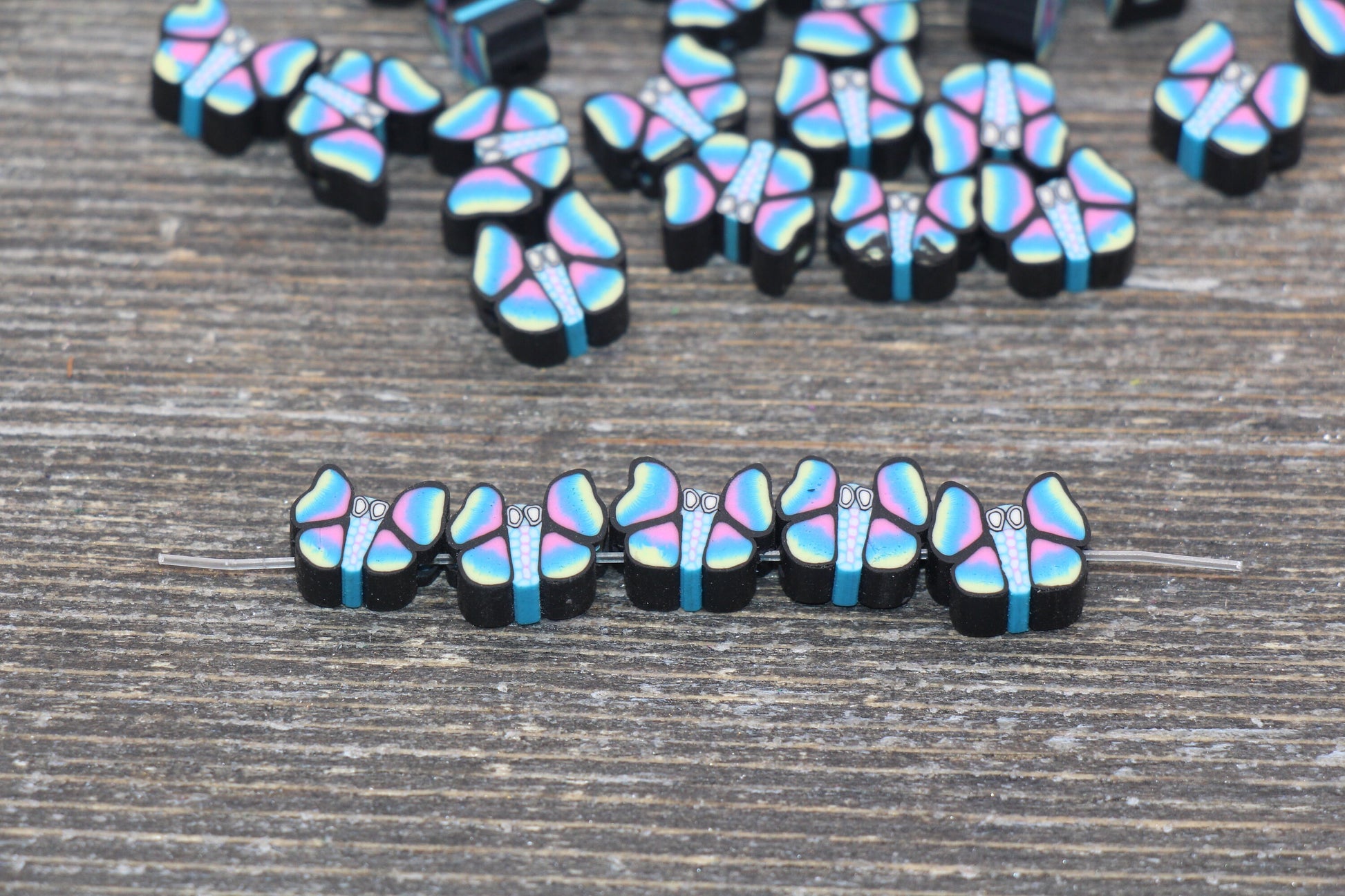 Butterfly Polymer Clay Beads, Butterflies Clay Round Beads, Loose Beads, Jewelry Beads, Beads for Bracelet #111