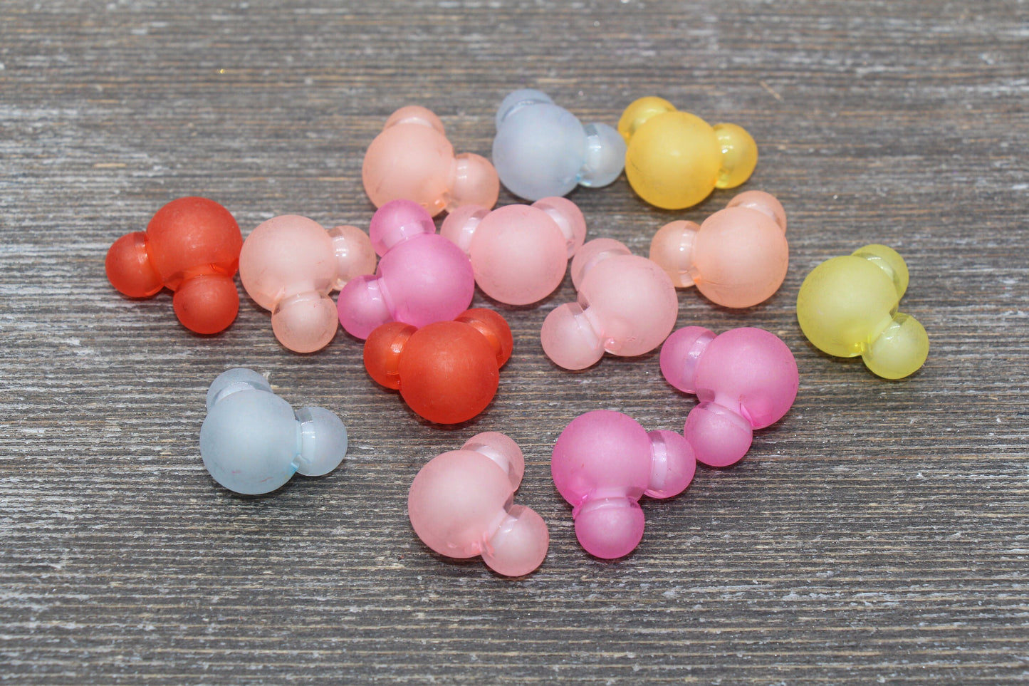 Large Matte Mickey Mouse Beads, Frosted Multicolored Mickey Mouse Beads, Acrylic Mickey Mouse Beads, Mixed Color Mouse Beads, #1279