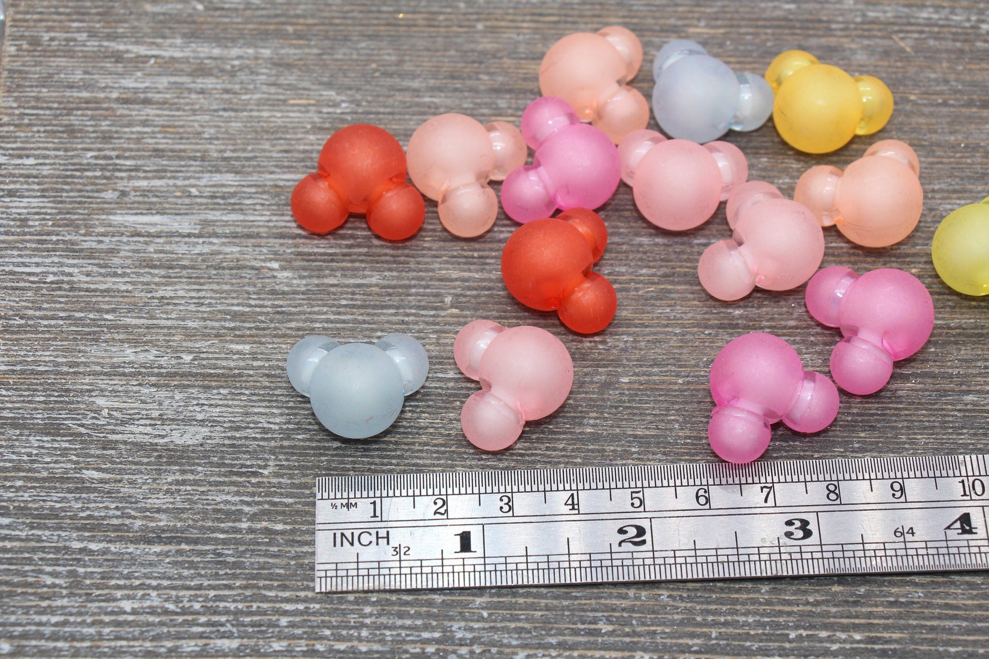 Large Matte Mickey Mouse Beads, Frosted Multicolored Mickey Mouse Beads, Acrylic Mickey Mouse Beads, Mixed Color Mouse Beads, #1279
