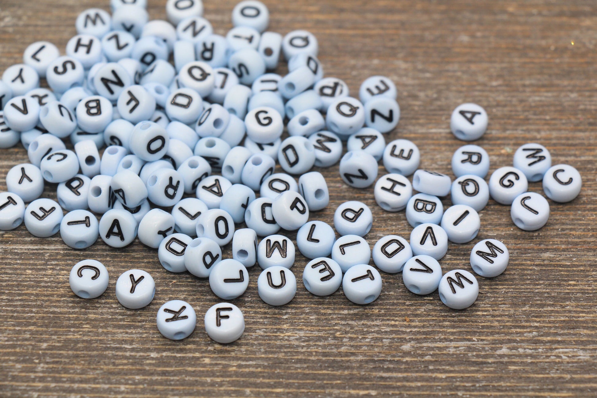 Blue Alphabet Letter Beads, Acrylic Blue and Black Letters Beads, Round Acrylic Beads, ABC Letter Beads, Name Beads 7mm #33