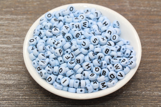 Blue Alphabet Letter Beads, Acrylic Blue and Black Letters Beads, Round Acrylic Beads, ABC Letter Beads, Name Beads 7mm #33