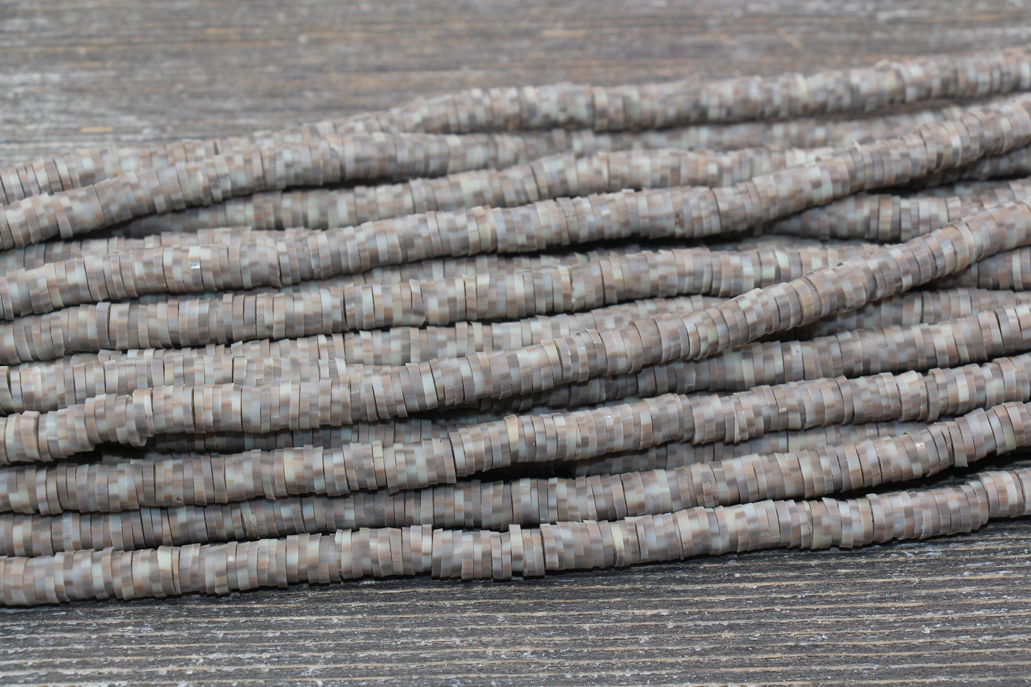 6mm Brown Speckled Heishi Beads, Brown Speckled Polymer Clay Disc Beads, African Disc Beads, Vinyl Heishi, 16 inch Strand #365