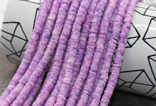 6mm Purple Speckled Heishi Beads, Mix Color Polymer Clay Disc Beads, African Disc Beads, Vinyl Heishi, 16 inch Strand #233