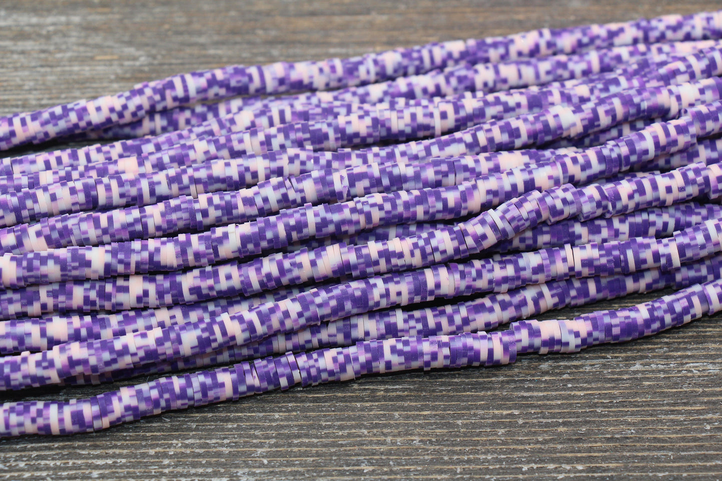 6mm Purple Speckled Heishi Beads, Mix Color Polymer Clay Disc Beads, African Disc Beads, Vinyl Heishi, 16 inch Strand #165