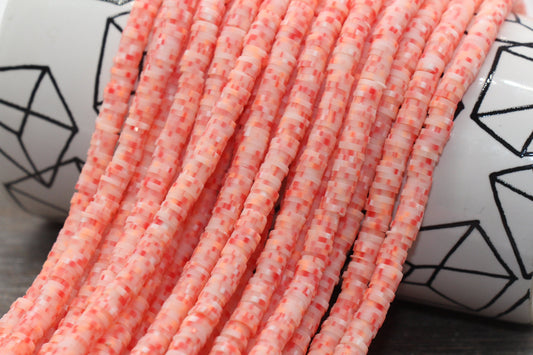 6mm Orange Speckled Heishi Beads, Orange Polymer Clay Disc Beads, African Disc Beads, Wholesale Vinyl Heishi, 16 inch Strand #12