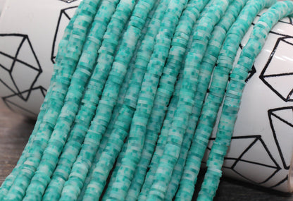 6mm Speckled Heishi Beads, Green Speckled Polymer Clay Disc Beads, African Disc Beads, Vinyl Heishi, 16 inch Strand #399